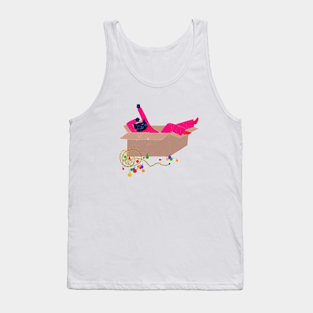 Naughty cat in the Christmas cardboard box Tank Top by iulistration